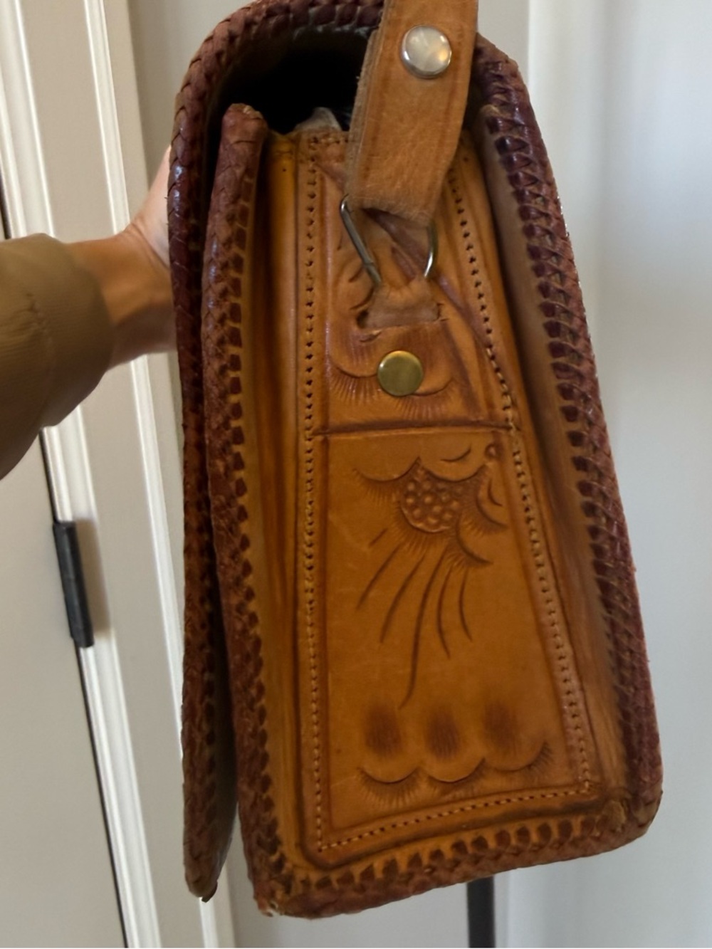 Vintage Tooled Leather Saddle Bag Western Luxe Cabo Cowgirl 70s - Picture 5 of 11